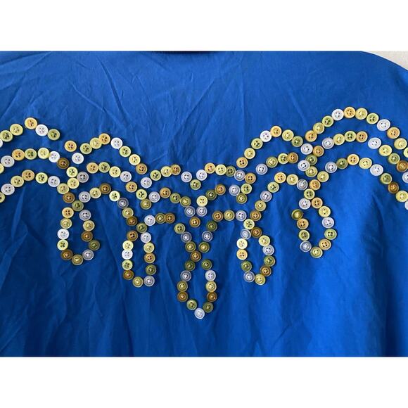 Bob Mackie Wearable Art Cotton Blend Blouse Top Cockney Button Motif Size 1X - Picture 5 of 6